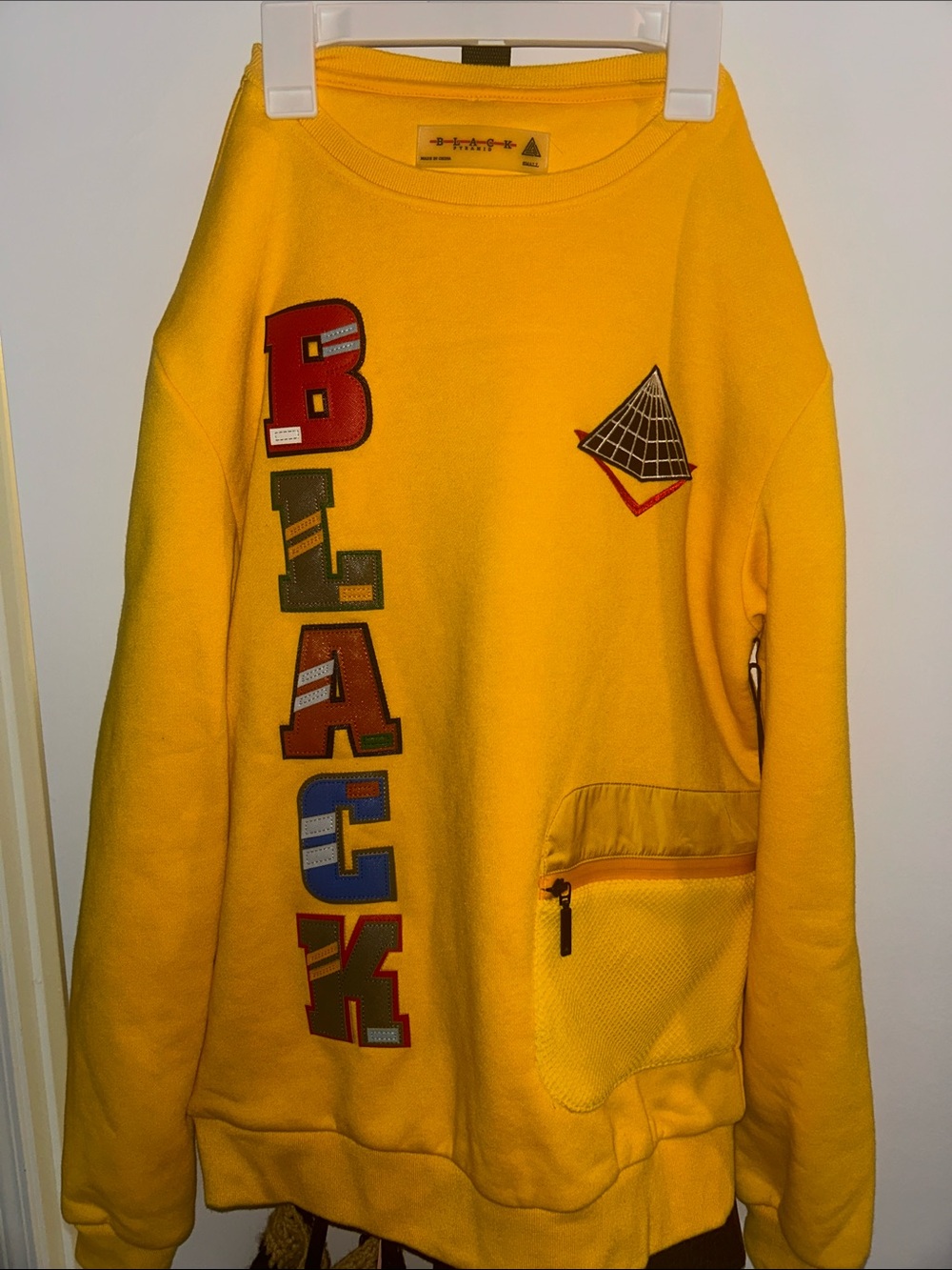 Yellow Black Pyramid Patch Pullover Sweatshirt